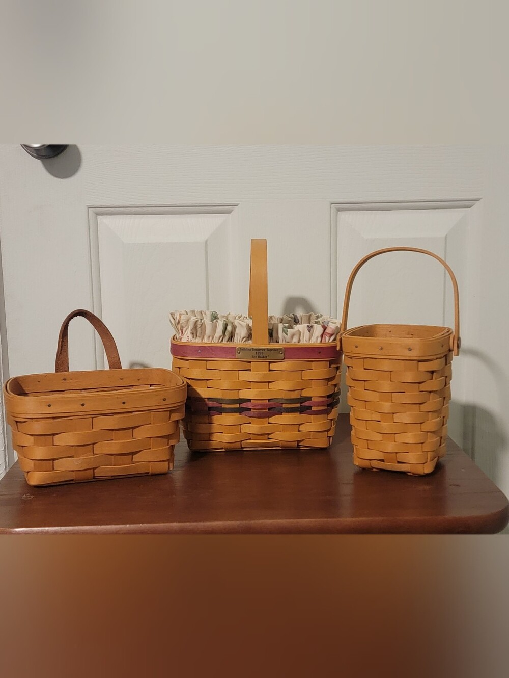 Longaberger Handwoven Basket Trio with Trimmed Fabric Liner